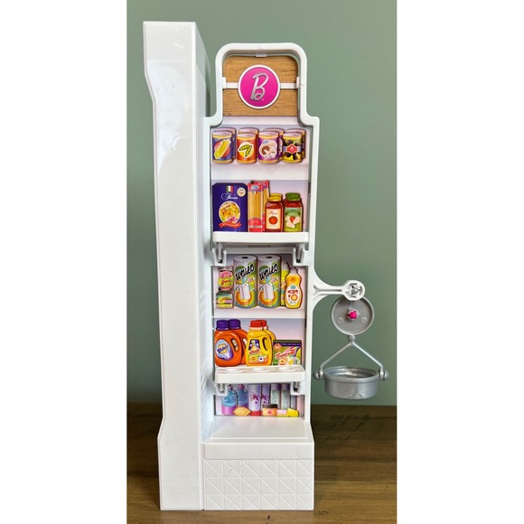 Barbie Grocery Store Shelving Unit with Hanging Scale White Supermarket Playset - Picture 3 of 4